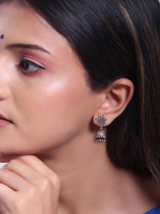 OXIDISED SILVER BLACK BEADS FROST JHUMKAS