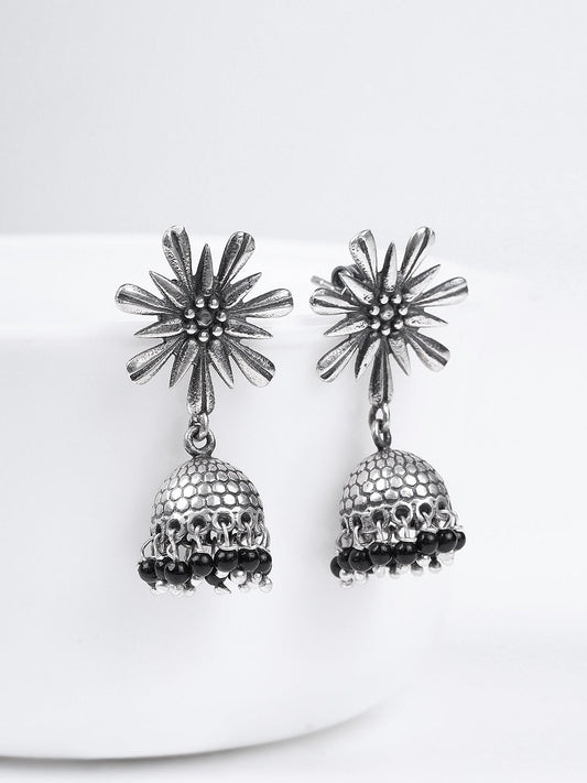 OXIDISED SILVER BLACK BEADS FROST JHUMKAS