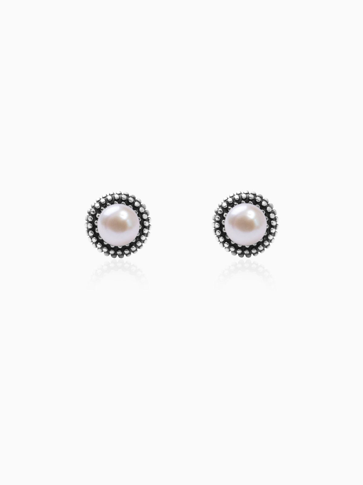 Oxidised Silver Pearl Stud Earrings