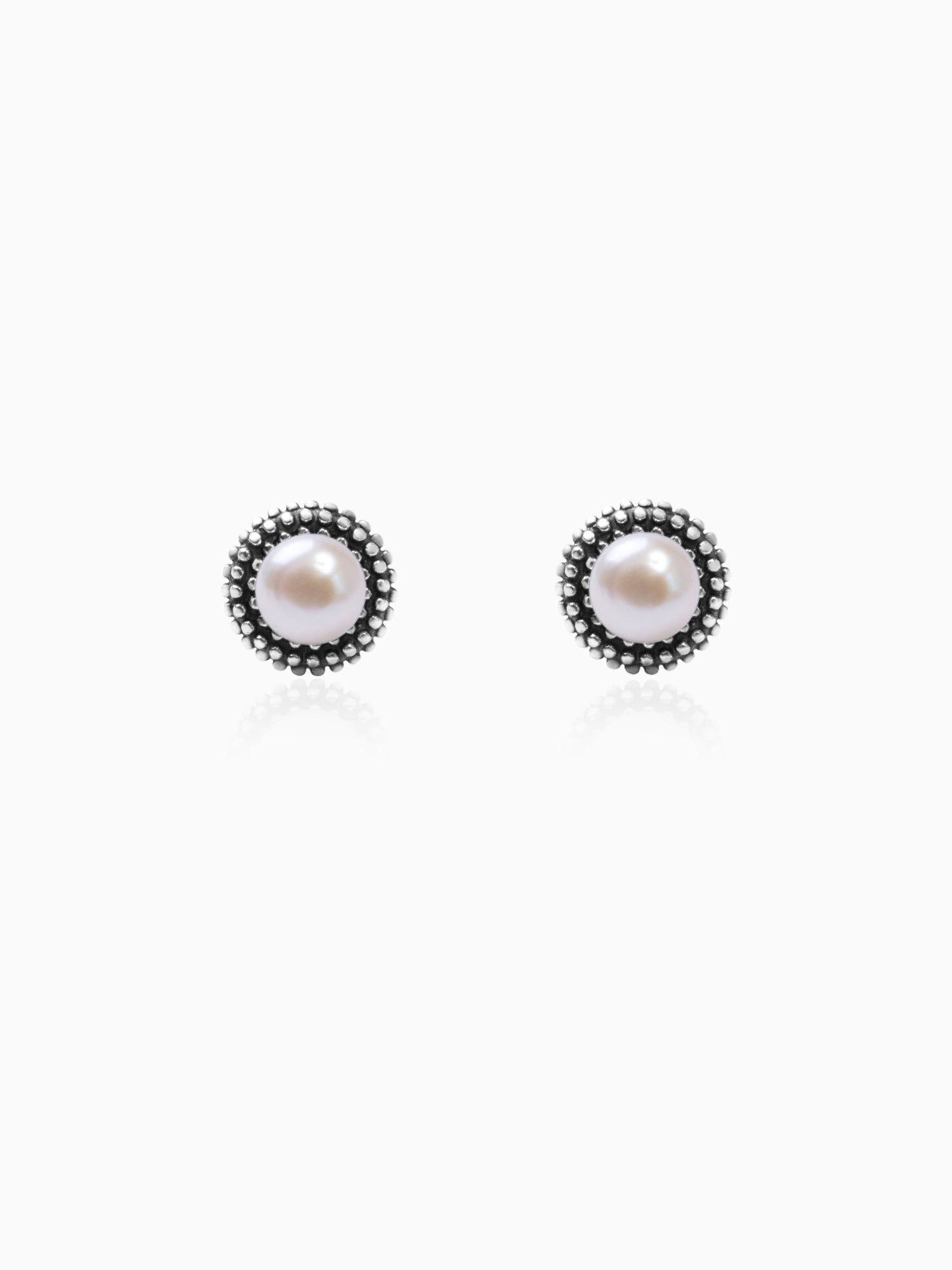 Oxidised Silver Pearl Stud Earrings