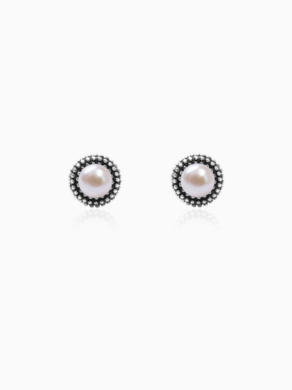 Oxidised Silver Pearl Stud Earrings
