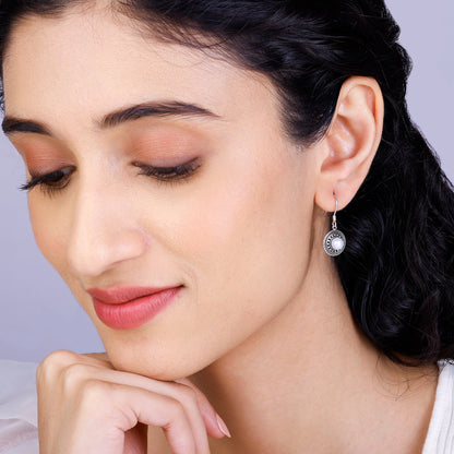 Oxidised Silver Pearl Dangle Earrings