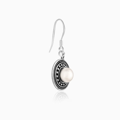 Oxidised Silver Pearl Dangle Earrings