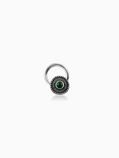 Oxidised Silver Bottle Green Nose Pin