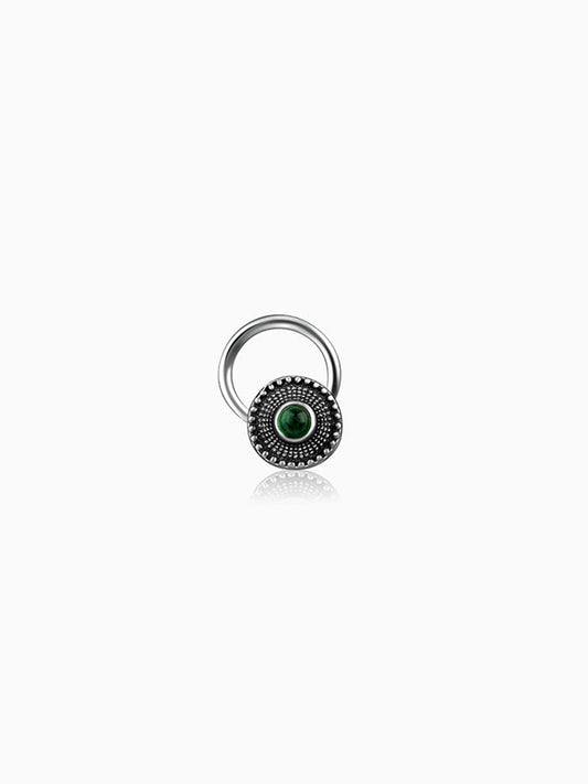 Oxidised Silver Bottle Green Nose Pin