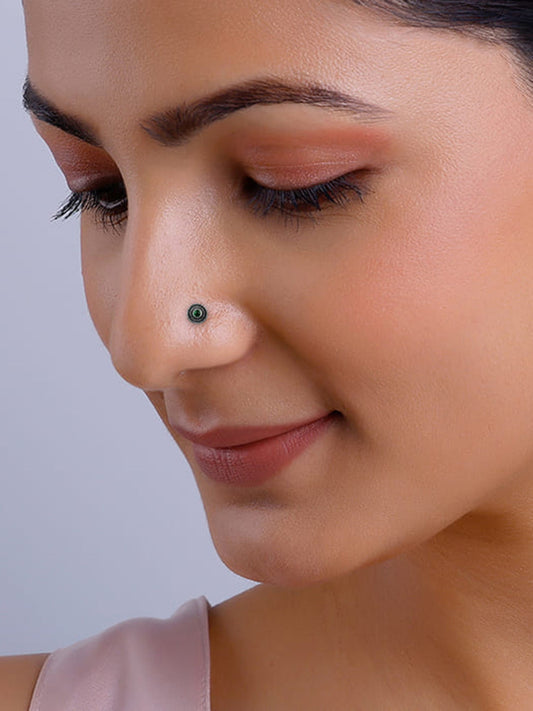 Oxidised Silver Bottle Green Nose Pin