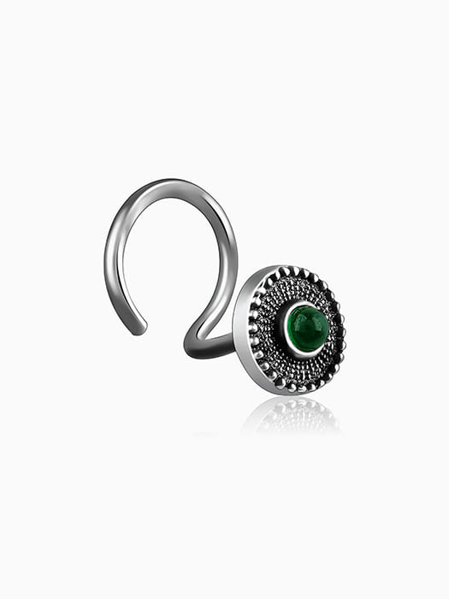 Oxidised Silver Bottle Green Nose Pin