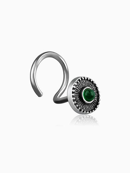 Oxidised Silver Bottle Green Nose Pin
