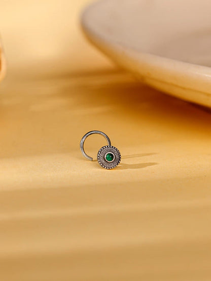 Oxidised Silver Bottle Green Nose Pin