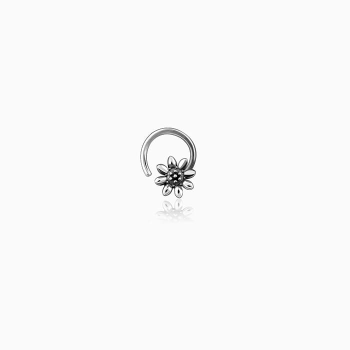 Oxidised Silver Flower Blossom Nose Pin - Image 1