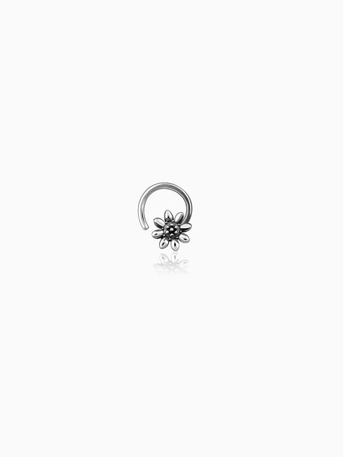 Oxidised Silver Flower Blossom Nose Pin