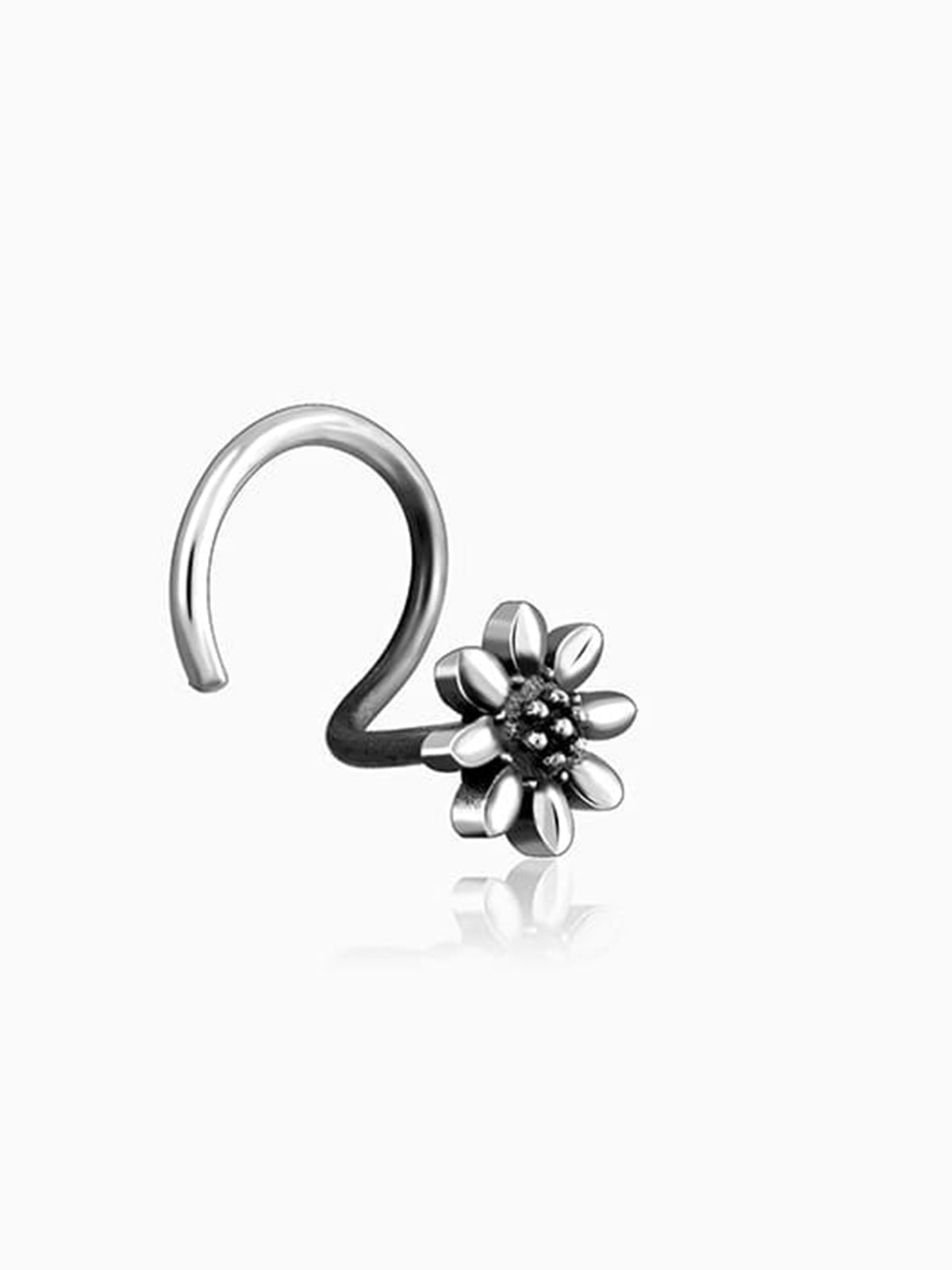 Oxidised Silver Flower Blossom Nose Pin