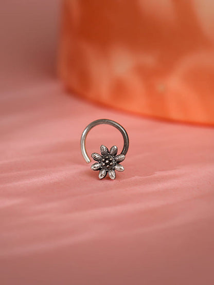 Oxidised Silver Flower Blossom Nose Pin
