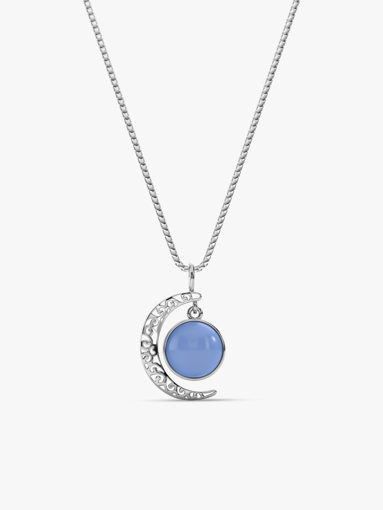 Oxidised Silver Moonstone Crescent Pendant with Box Chain