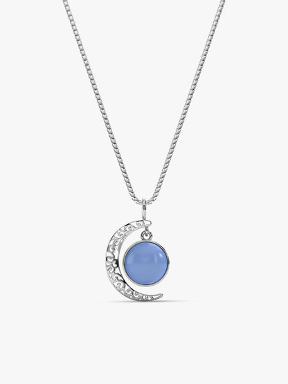 Oxidised Silver Moonstone Crescent Pendant with Box Chain