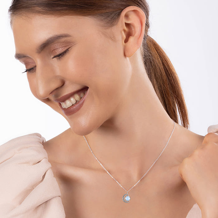 Oxidised Silver Moonstone Crescent Pendant – GIVA