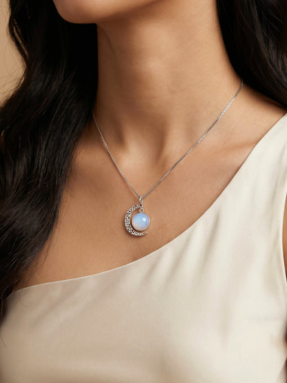Oxidised Silver Moonstone Crescent Pendant with Box Chain