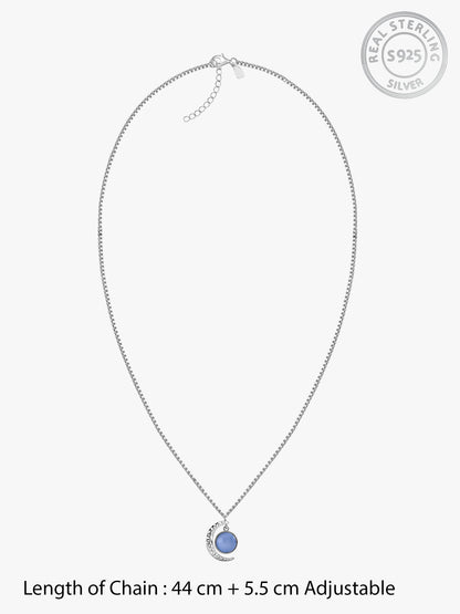 Oxidised Silver Moonstone Crescent Pendant with Box Chain