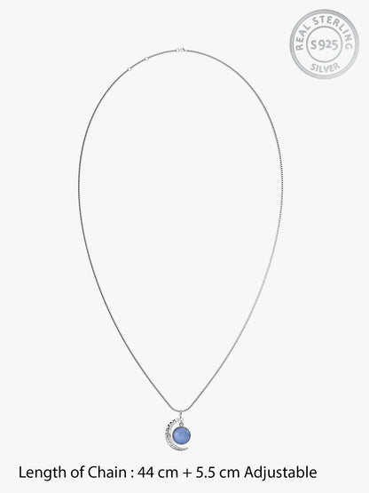 Oxidised Silver Moonstone Crescent Pendant with Box Chain