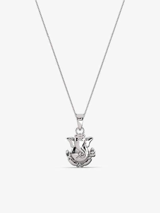 Silver Ganpati Pendant with Box Chain