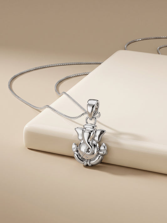 Silver Ganpati Pendant with Box Chain