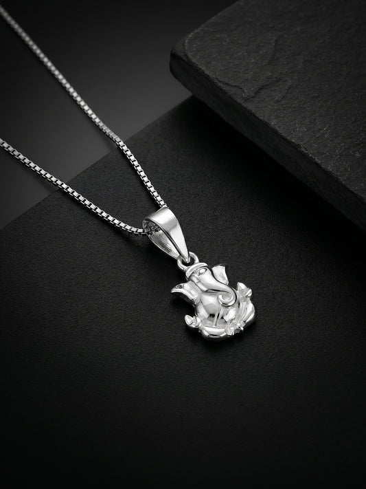 Silver Ganpati Pendant with Box Chain