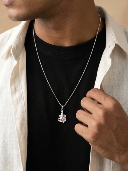 Silver Ganpati Pendant with Box Chain