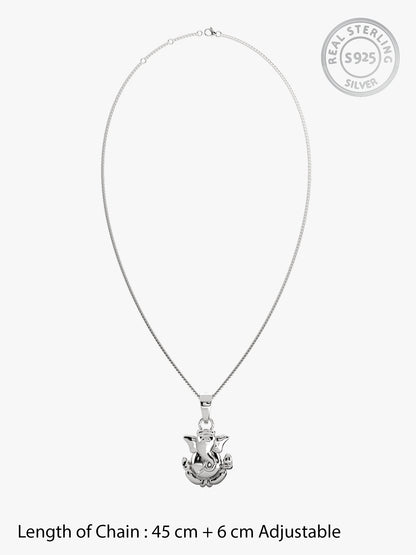 Silver Ganpati Pendant with Box Chain
