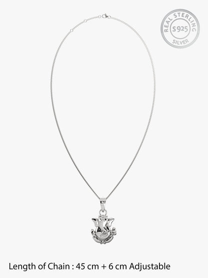 Silver Ganpati Pendant with Box Chain