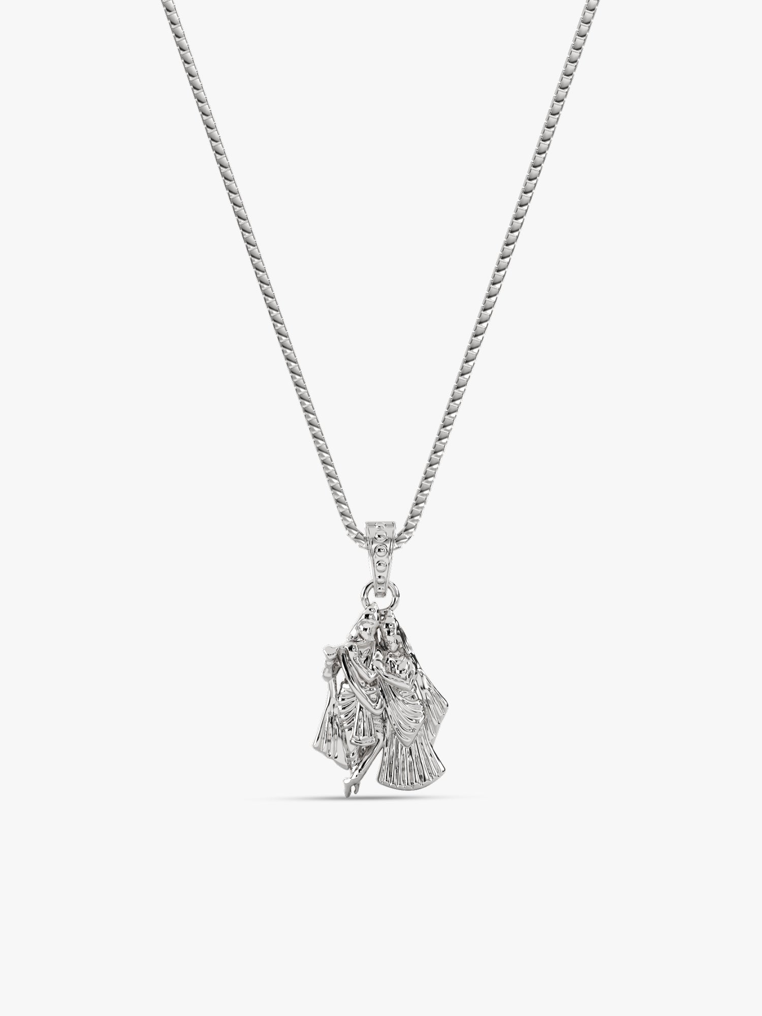 Silver Radha-Krishna Pendant with Box Chain