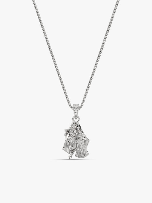 Silver Radha-Krishna Pendant with Box Chain