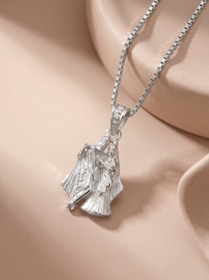 Silver Radha-Krishna Pendant with Box Chain