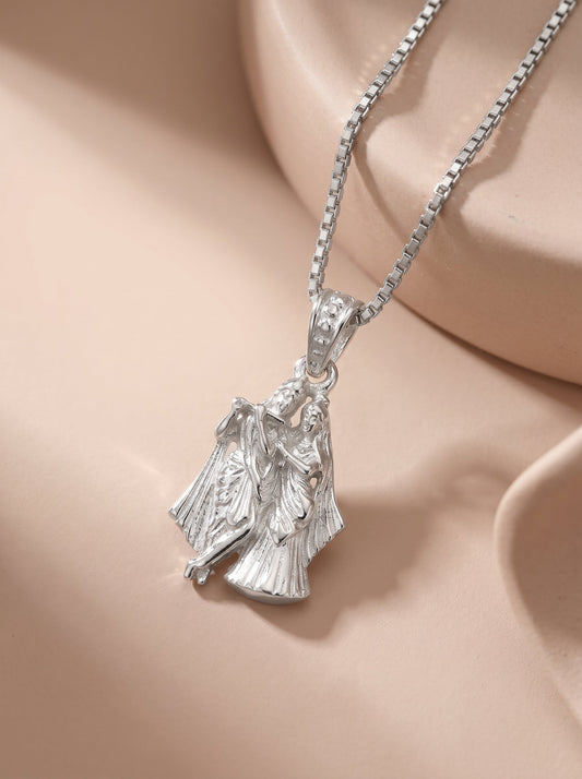 Silver Radha-Krishna Pendant with Box Chain