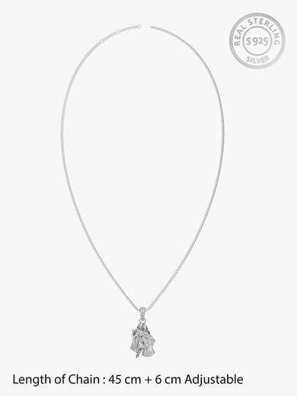 Silver Radha-Krishna Pendant with Box Chain