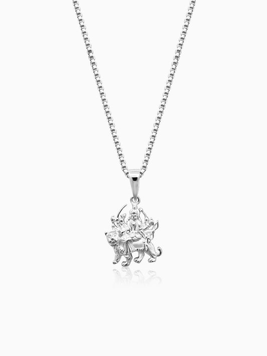 Silver Durga Pendant With Box Chain