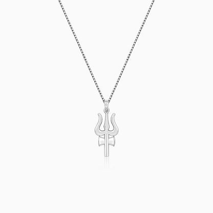 Silver Trident Pendant with Box Chain For Him
