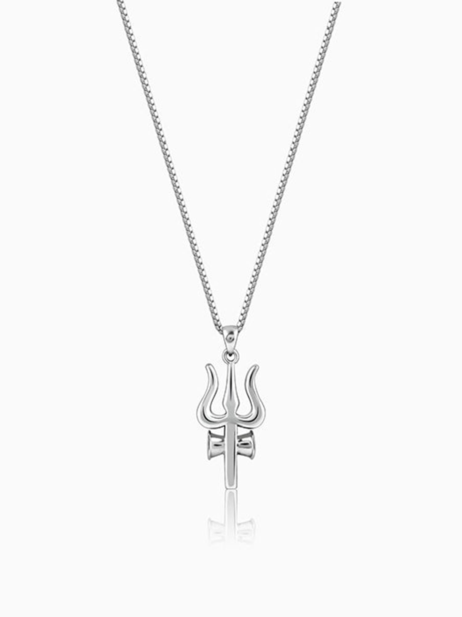 Silver Trident Pendant with Box Chain For Him