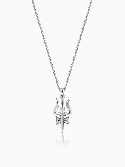 Silver Trident Pendant with Box Chain For Him