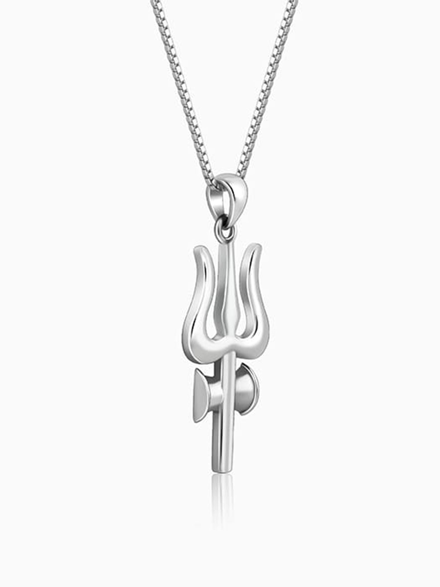 Silver Trident Pendant with Box Chain For Him