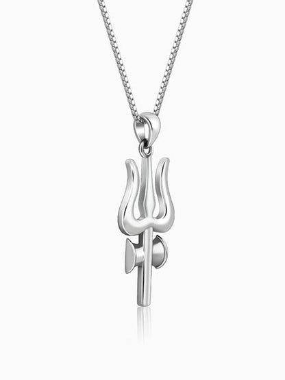 Silver Trident Pendant with Box Chain For Him