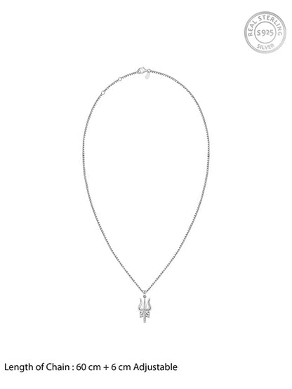 Silver Trident Pendant with Box Chain For Him