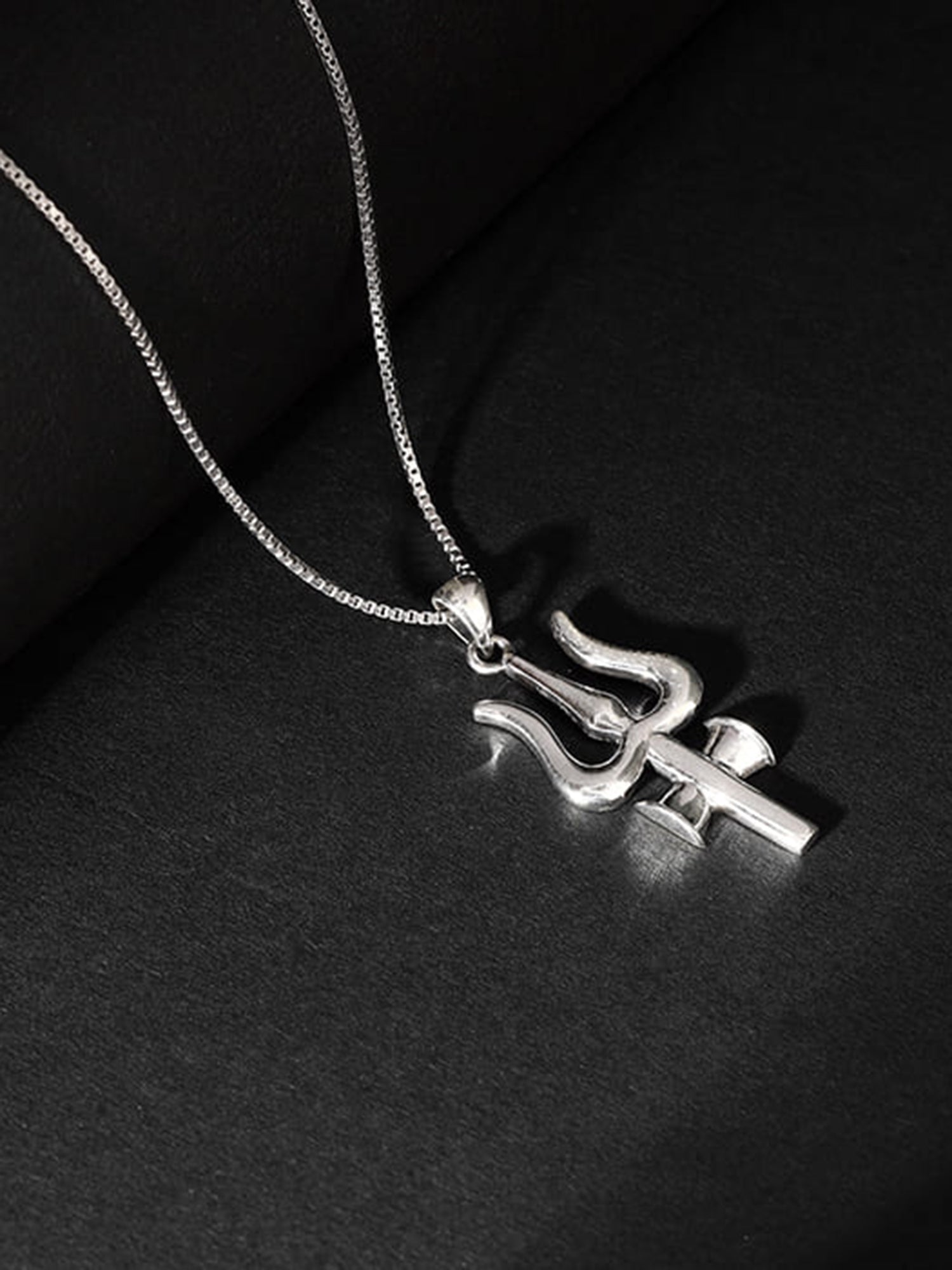 Silver Trident Pendant with Box Chain For Him