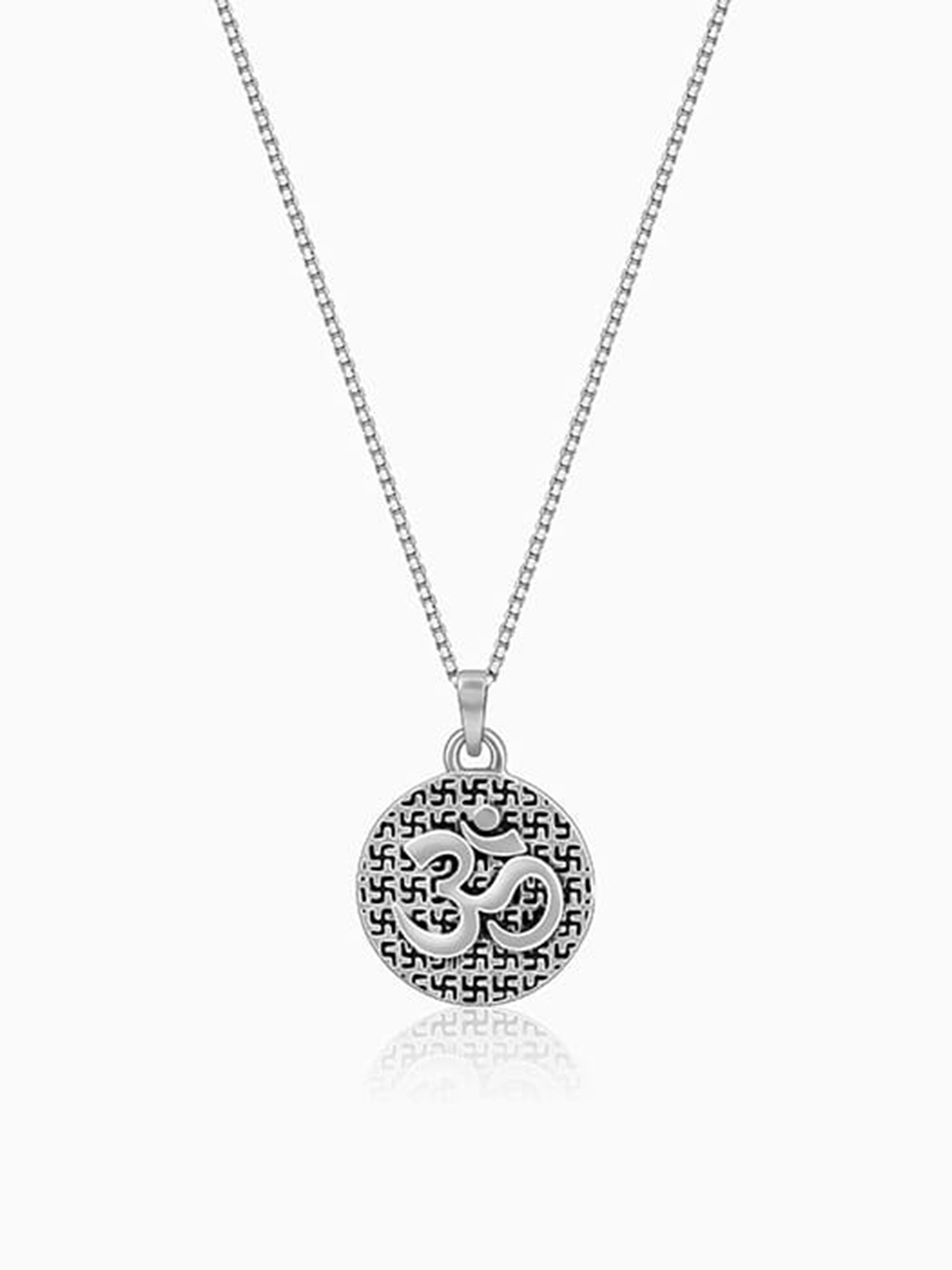 Oxidised Silver Om Pendant with Box Chain For Him