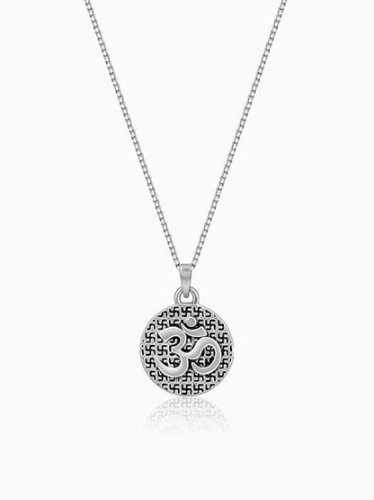 Oxidised Silver Om Pendant with Box Chain For Him