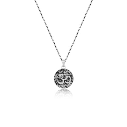 Oxidised Silver Om Pendant with Box Chain For Him