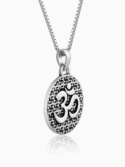 Oxidised Silver Om Pendant with Box Chain For Him
