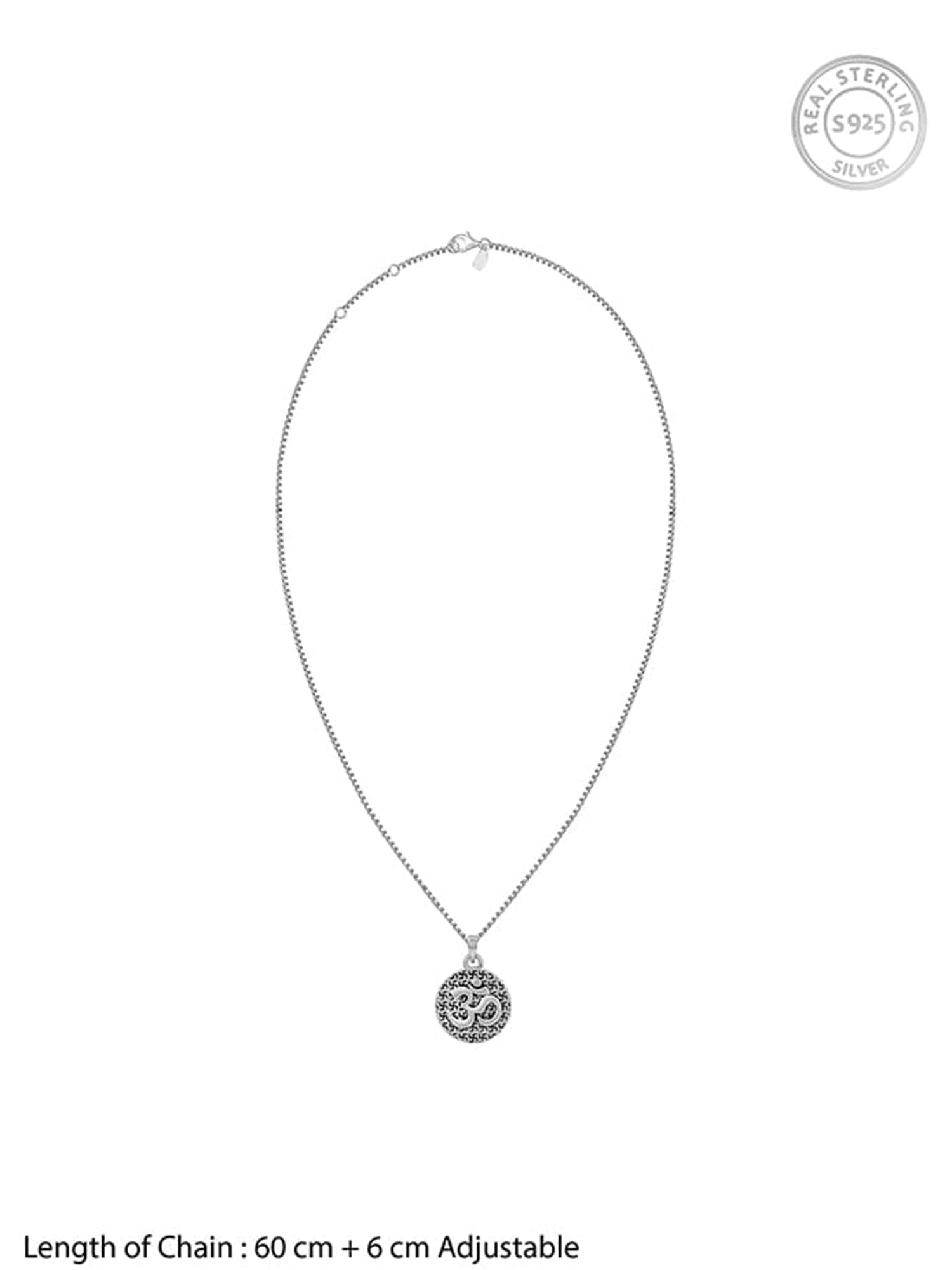 Oxidised Silver Om Pendant with Box Chain For Him