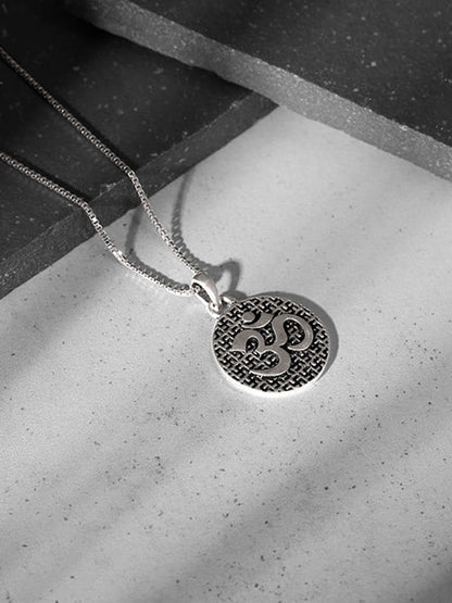 Oxidised Silver Om Pendant with Box Chain For Him
