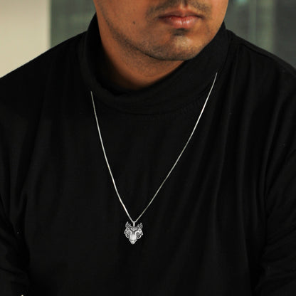 Oxidised Silver Vahan Bull Pendant with Link Chain For Him