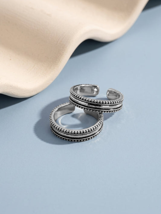 Oxidised Silver Layered Bead Toe Ring